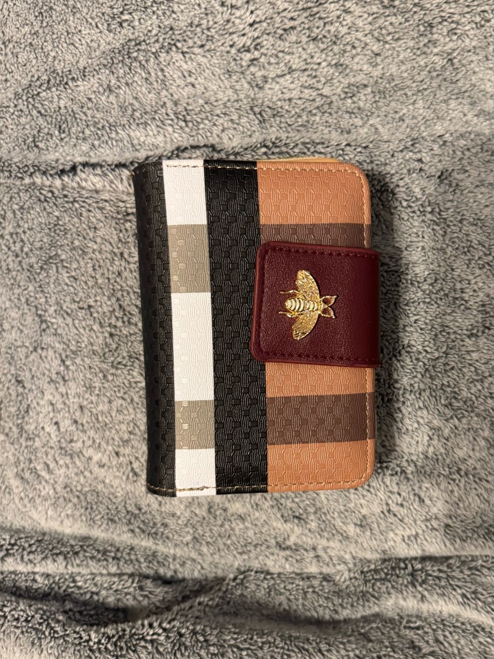 Black, Brown, and White Plaid Wallet
